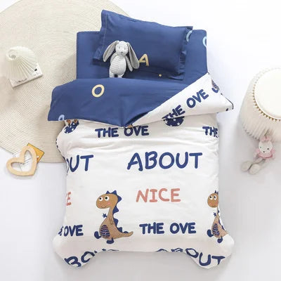 3 pcs set cotton baby Bedding set bed sheet duvet cover pillowcase Words bear pink white eyes boy and girl cute beding