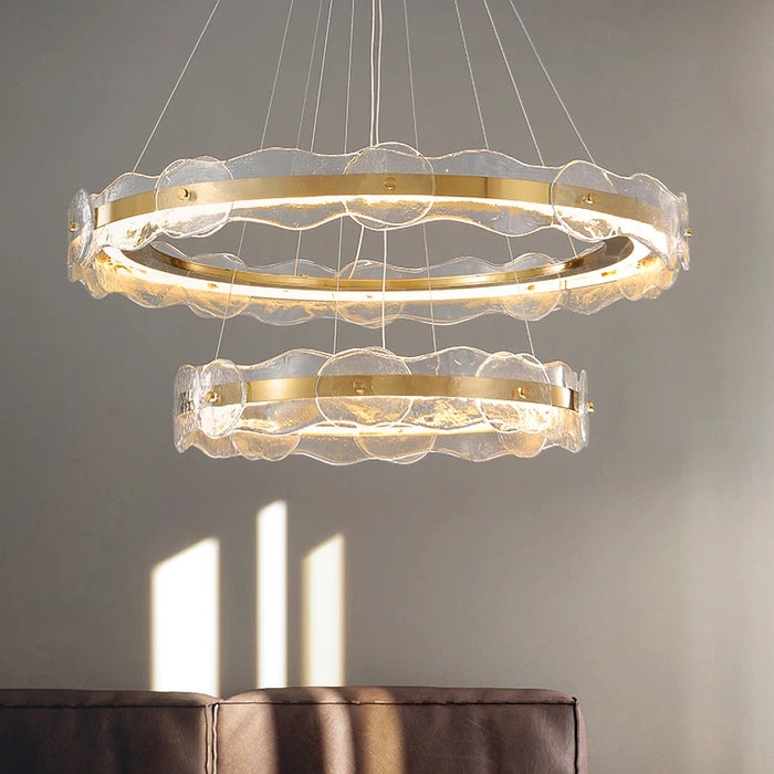 FKL Modern Round Chandelier Water Corrugated Glass Duplex Villa High-end Home Improvement Living room Dining room Chandelier