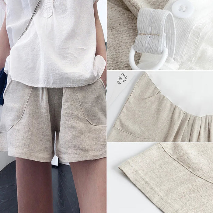 Cotton Linen Maternity Shorts Pregnant Women Summer Thin loose short Pants Pregnancy Outside Khaki Black Trousers