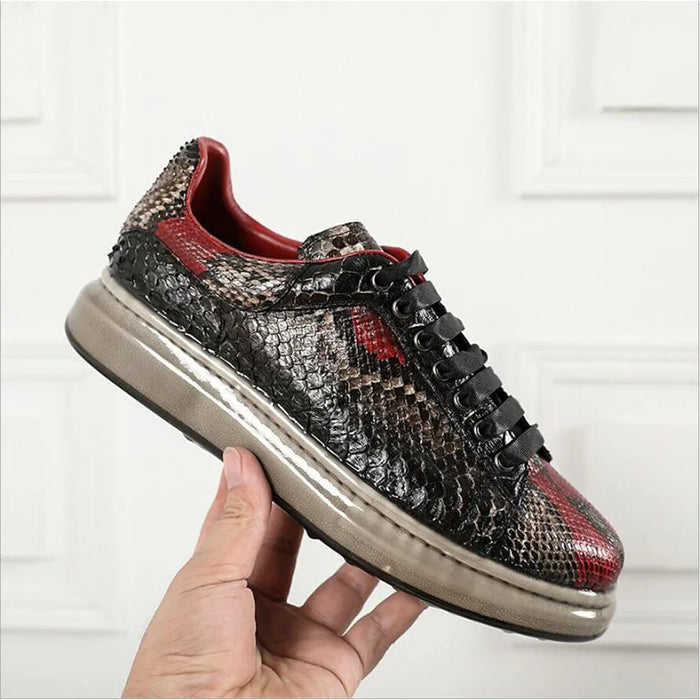 NEW real snakeskin casual shoes luxury mens sport sneakers python leisure flats Fluorescent sole moccasin 44