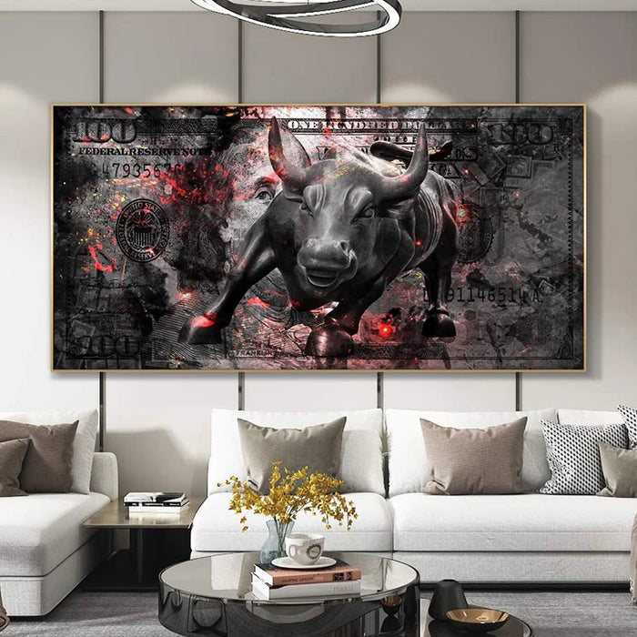 Large Dollar Bull Wall Art Canvas Print Dollar Bull Statue Pop Art Painting Posters and Prints Modern Art Pictures Home Decor