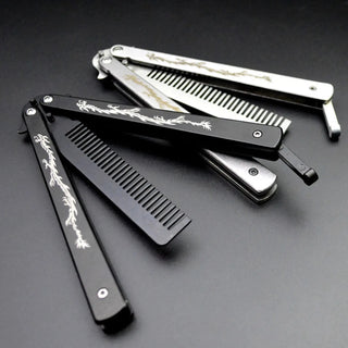 Foldable Comb Stainless Steel Practice Training Butterfly Knife Comb Beard Moustache Brushes Hairdressing Styling Tool