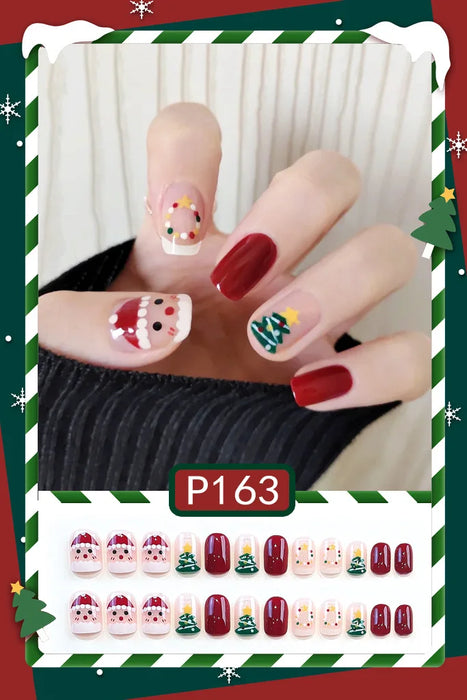 Wholesale  Christmas Tree Snowman Nail Art Christmas new cute short manicure press on  nails