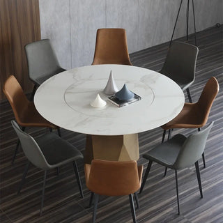 Italian-style round dining table Modern minimalist bronze round  with turntable