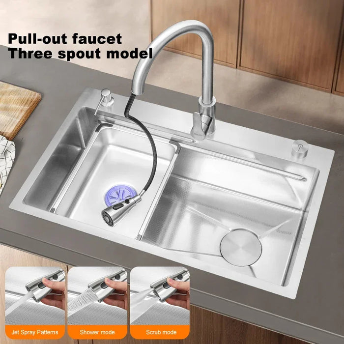 304 Stainless Steel Kitchen Sink Silver Embossed Large Single Slot Home Improvement Multifunction Wash Basin For Kitchen