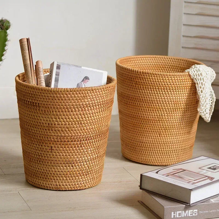 Handwoven Rattan Basket,Round Storage Bucket,Bread and Fruit Storage Baskets,Household Desktop Sundries Organizer,Plant Basket