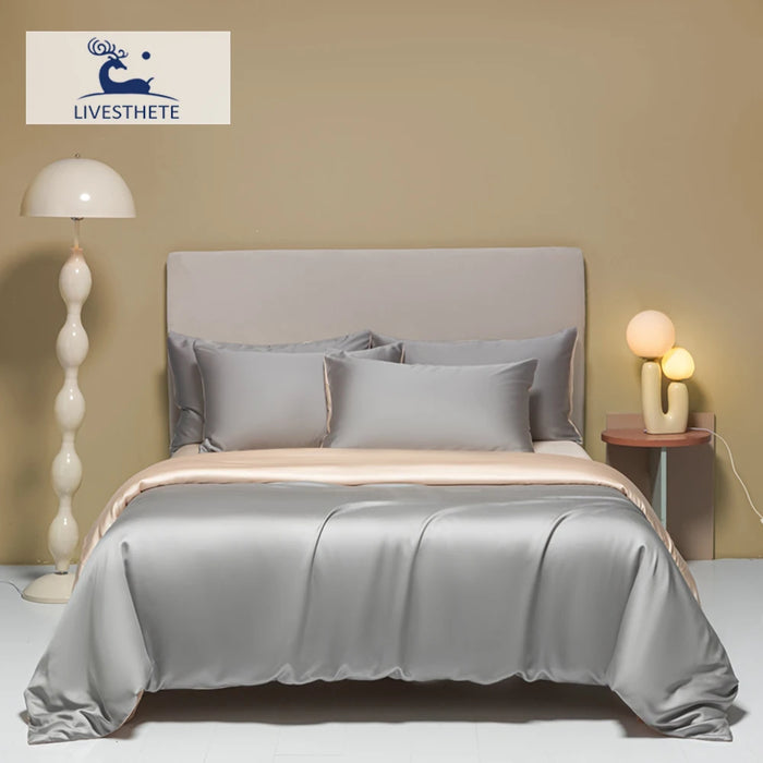 Liv-Esthete Sleep Gift Nature 100% Silk Bedding Set Silky Double Queen King Duvet Cover Flat Sheet Pillowcase Bed Linen Set