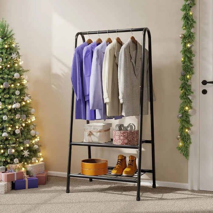 Clothes Rack, Sturdy and Portable, with Double Layer Shelf for Hanging and Storing Clothes, Shoes, Bags, Umbrellas, Bedroom