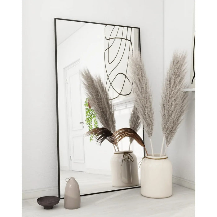 Floor Mirror, Bedroom Floor Body Mirror with Stand, Large Black Mirror, Leaning, Standing or Hanging Horizontally/Vertically