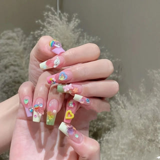 2024 new love cute three-dimensional bear high-end macaroon dopamine wearing a colorful summer nail patch.