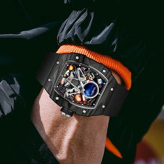 Haofa Automatic Mechanical Watch for Men 3D Interstellar Hollow Watch Carbon Fiber Sapphire Waterproof Luminous Casual Men Watch