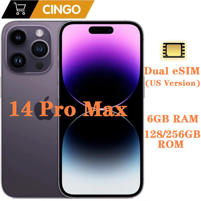 iPhone 14 Pro Max Dual eSIM 128/256GB  ROM 6GB RAM 6.7" Genuine Retina OLED Face ID NFC A16 cell phone