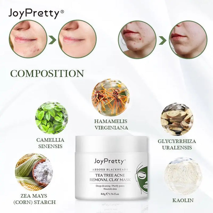 JoyPretty Acne Treatment Tea Tree Face Mask Whitening Moisturizing Shrink Pore Deep Cleansing Remove Blackheads Face Mask 60g