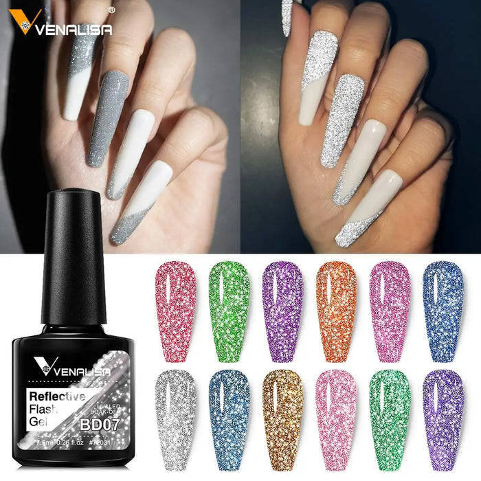 12pcs/kit Venalisa Reflective Frash Nails Gel Polish Glitter Color French Nail Art Gel Pigment Soak Off UV LED Nail Art Manicure