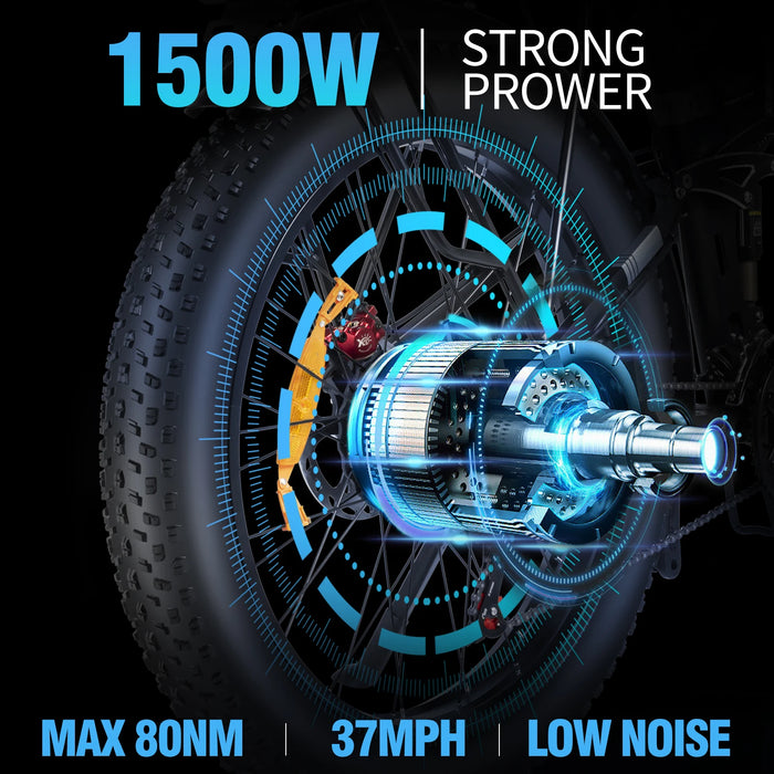 Ridstar DC-26 Electric Bicycle 1500W 37MPH Ebike with 48V 20AH 960Wh Battery 26 inch 21-Speed Gears - Beach Mountain Snow UL