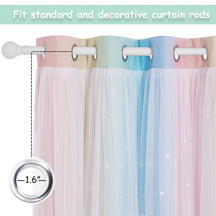 Blackout Curtain Shiny Stars Children Cloth Curtains Colorful Double Layer Star Window Curtains for Living Room Bedroom Gradient