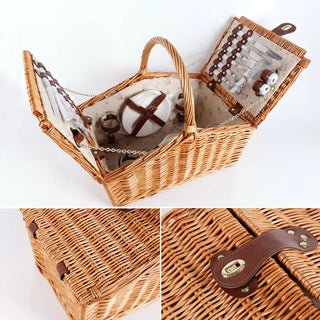 Large Capacity Outdoor Rattan Picnic Basket For Four People Ins With Tableware With Lid Japanese Portable Picnic Supplies Set