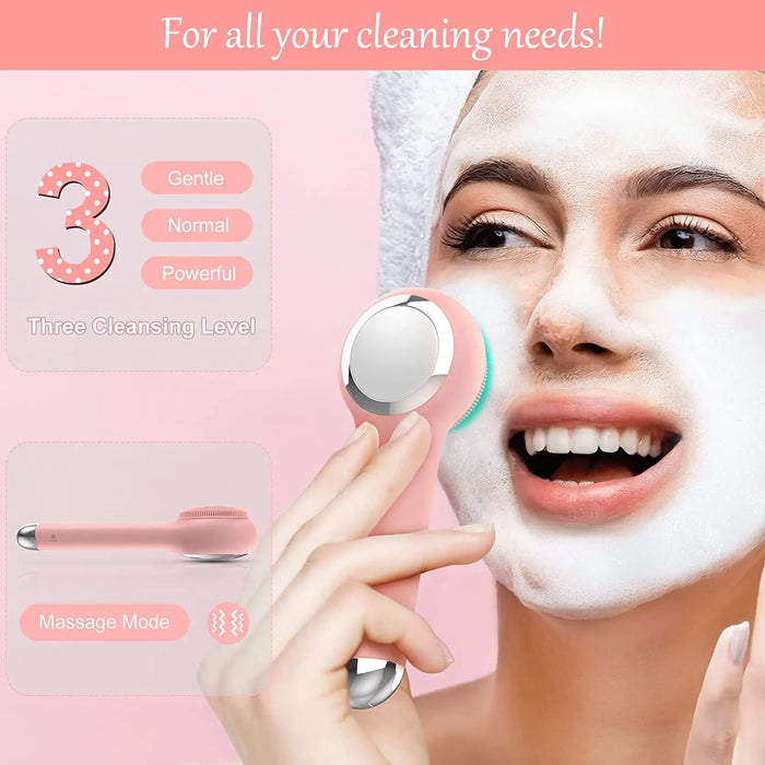 Silicone Facial Cleaning Brush For Pore Cleaner With Heating Function Ipx 7 Waterproof Electric Facial Cleansing Brush