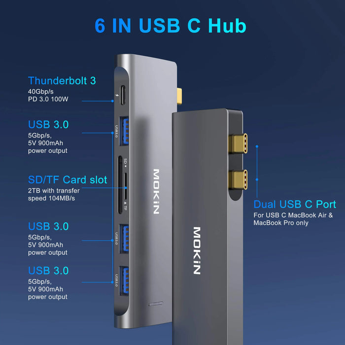 USB C Adapter for MacBook Pro/Air M1 M2,MOKiN USB C Hub MacBook Pro with USB,USB C to Card Reader and 100W Thunderbolt 3 PD Port