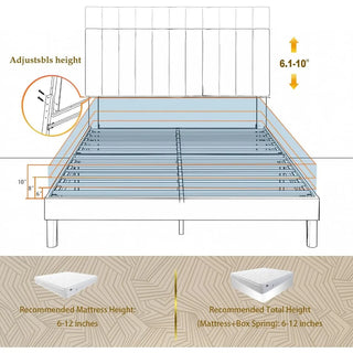 Queen Size Bed Frame, Linen Fabric Upholstered Platform with Headboard, Easy Assembly, No Box Spring Needed, Queen Size Bed