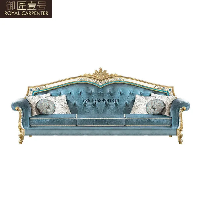 European fabric sofa luxury solid wood carved large villa living room sofa 123 combination