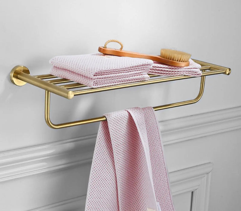 Bathroom Hardware Double Bath Towel Bar Rack Shelf Caddy Accessory Set Brushed Gold Stainless Steel Towel Bar Set 9 pieces