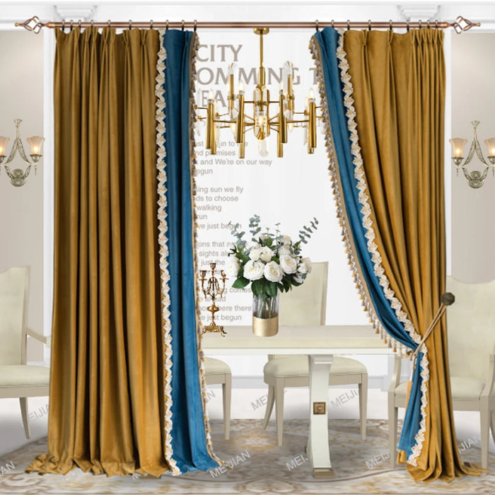 European Luxury Blackout Embroidery Lace Velvet Curtains for Living Room Bedroom Dining Blackout Window Custom Size Elegant