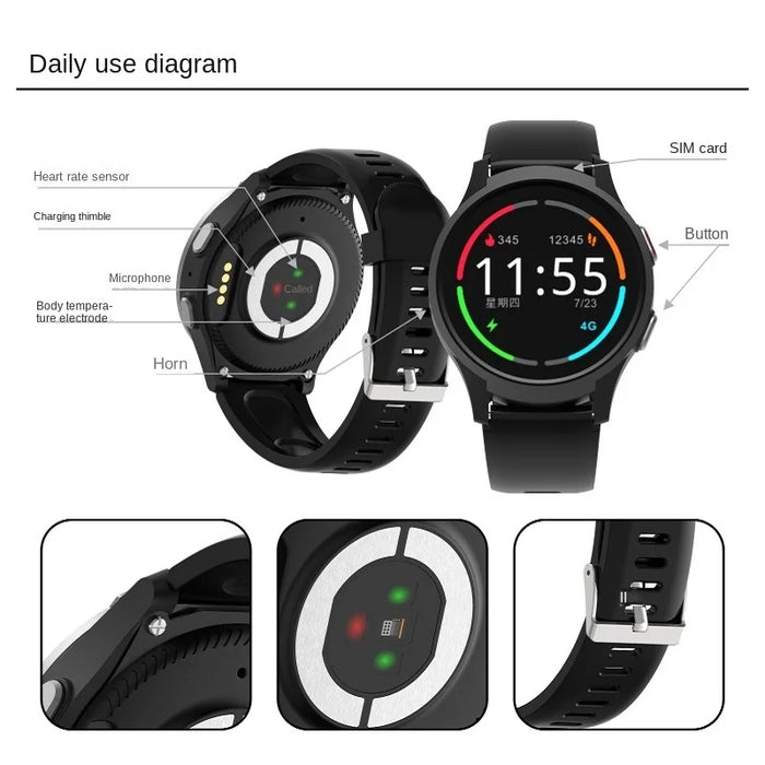 Elderly GPS Heart Rate Blood Pressure Thermometer and Blood Oxygen Detection Smart Watch