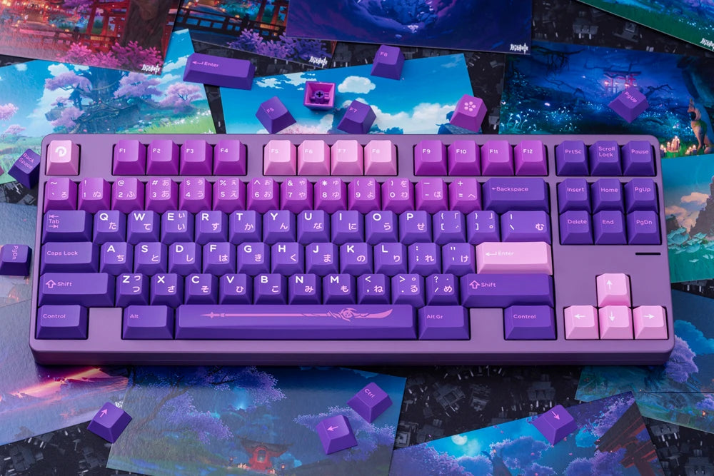 Domikey X iNKY GI Inazuma Cherry Profile keycap Purple Pink for keyboard  87 104 xd64 xd68 xd84 BM60 BM65 BM68 Genshin Impact