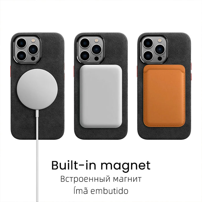 YMW ALCANTARA Magnetic Case for iPhone 15 Pro Max 14 13 mini Luxury Supercar Interior Same Suede Leather Magnet Phone Cover