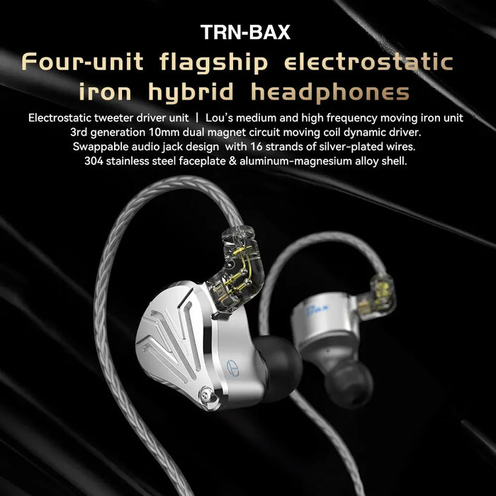 New TRN BAX BA+1DD+2EST Hybrid Metal In Ear Earphone with replaceable jack