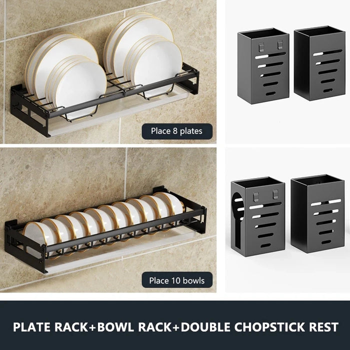 Kitchen Organizer Rack Wall-mounted Dish Drainer Rack Chopsticks Spoon Bowl Plate Tableware Storage Holder Kitchen Shelves