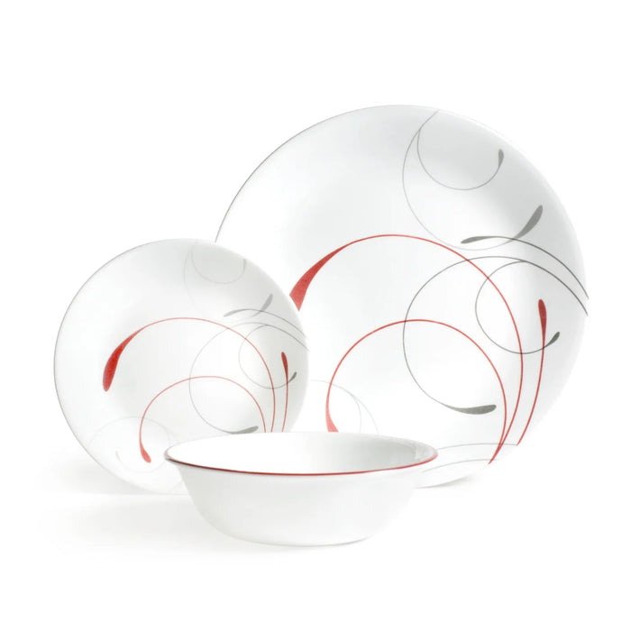 White and Red Round 12-Piece Dinnerware Set dinnerware set、plate, bowl