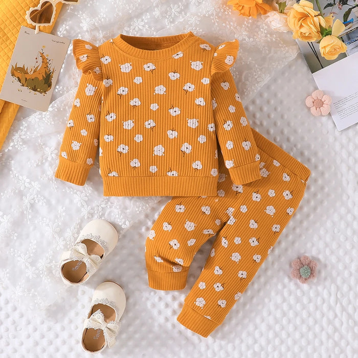 Baby Set For Kid Girl 3-24 Months Floral Long Sleeve T-shirt Long Pants Outfit Toddler Infant Clothing Set For Newborn Baby Girl