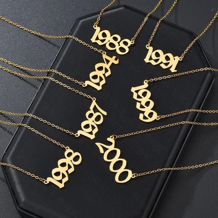 Newest 1980-2021 Stainless Steel Number Year Necklace Women Classic Jewelry Date Number Pendant Necklace