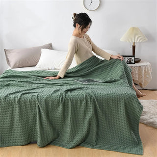 Pure Cotton Waffle Plaid Blanket Luxury Modern Throw Blanket Knitted Thin Quilt Plain Soft Cozy Sofa Cover Bedspreads On The Bed
