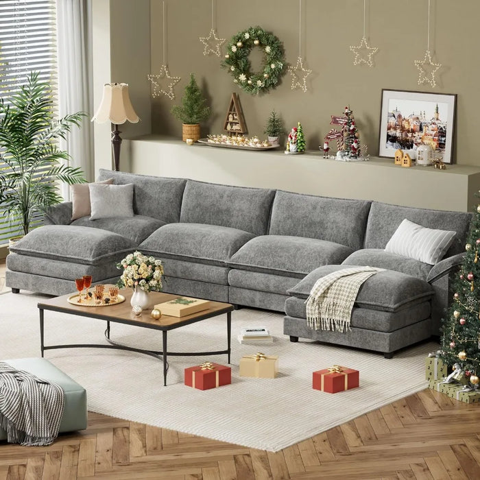 Sectional Modular Sofa U Shaped Chenille Fabric Couch with High Supportive & Soft Sponges and Removable Ottoman, Sleeper Comfy