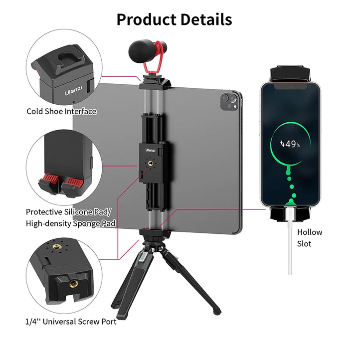 Ulanzi ST-29 Tripod Mount Universal for Tablet and Phone Holder With Cold Shoe Support Horizontal and Vertical Shooting