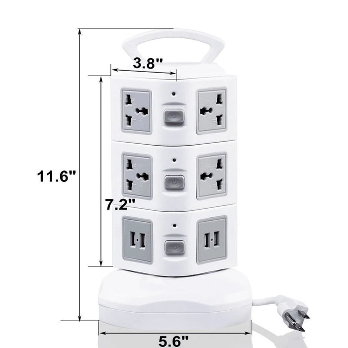 Tower Power Strip Surge Protector Vertical Multi Sockets 7/11/15/19 Way Universal Outlets Plug Socket 2 USB 3m Extention Cord