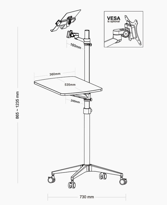 UT-2 Ergonomic Full Motion 2in1 Laptop Floor Stand Monitor Keyboard Support Height Adjust Moving Notebook Desk Home Office