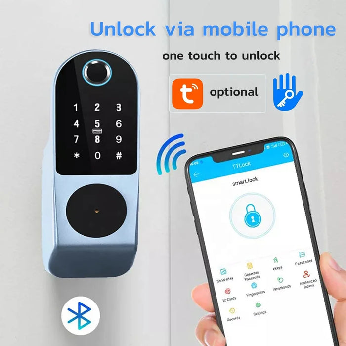 Outdoor Waterproof Rim Lock WIFI Tuya APP Gate Lock Biometric Fingerprint Smart Door Lock