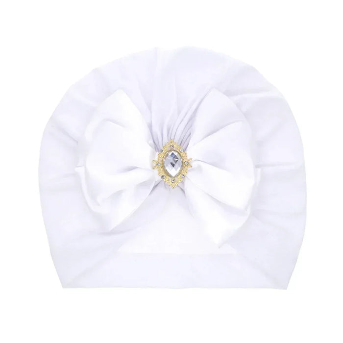 Cute Shining Rhinestone Bowknot Infant Indian Hat Soft Skin-friendly Cotton Baby Girl Caps Turban Fashion Handmade Bows Headwear