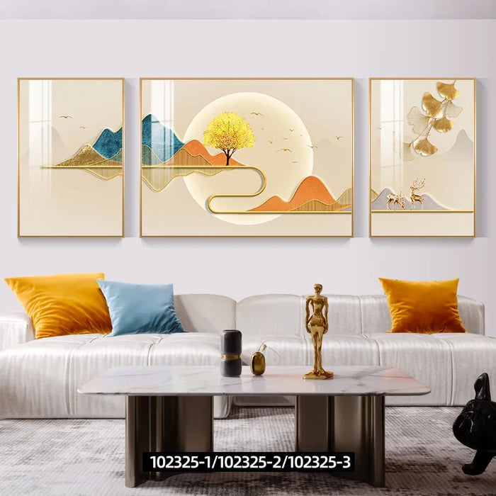 Modern simple living room decoration painting sofa background wall hanging painting atmospheric mural triplet