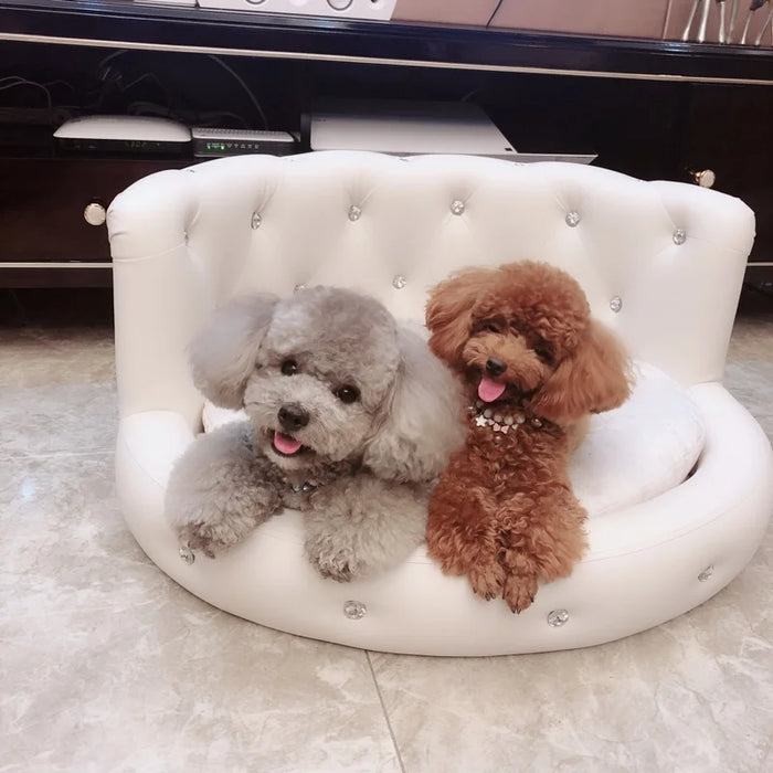 Ready to ship multi-colors luxury pet bed leather dog bed princess style cat sofa bed with diamond