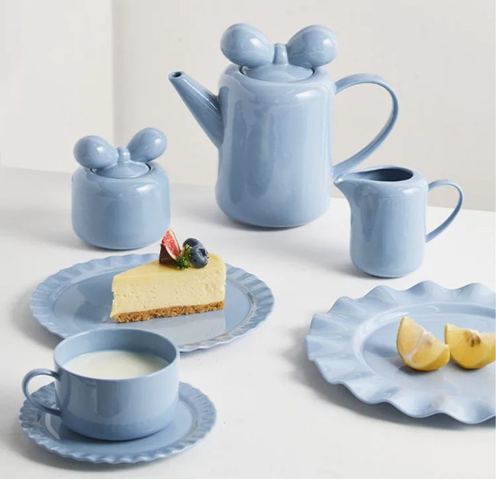 New Design Cute Bowknot Porcelain Tea Cup Set With Teapot Ceramic Tea Pot And Cup Sets