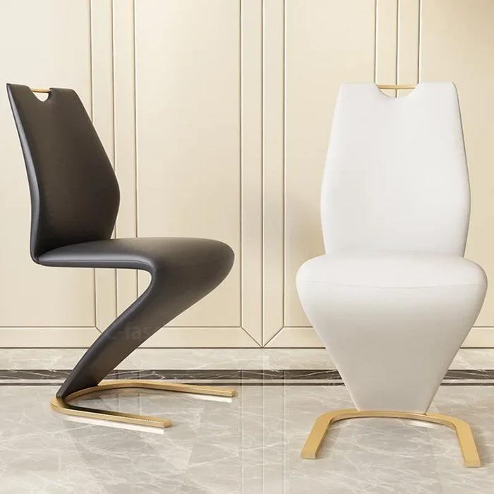 2 Pieces Chairs Modern Simple Z Shape Dining Chair PU Leather Home Living Room Chair Only Chairs (Table Is Not for Sale)