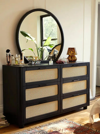 Solid wood rattan chest of drawers, bedroom storage, entryway cabinets, decorative storage cabinets, chests of drawers