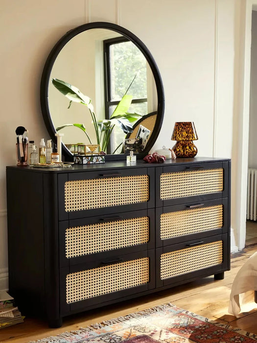 Solid wood rattan chest of drawers, bedroom storage, entryway cabinets, decorative storage cabinets, chests of drawers