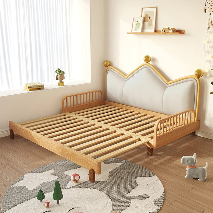 Solid wood bed with guardrail Nordic simple net red princess bed telescopic bed splicing bed