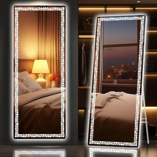56" X 16" Led Mirror Full Length Mirror With Lights Poker Flower Pattern Decorative Mirrors  Flexible Bathroom Home